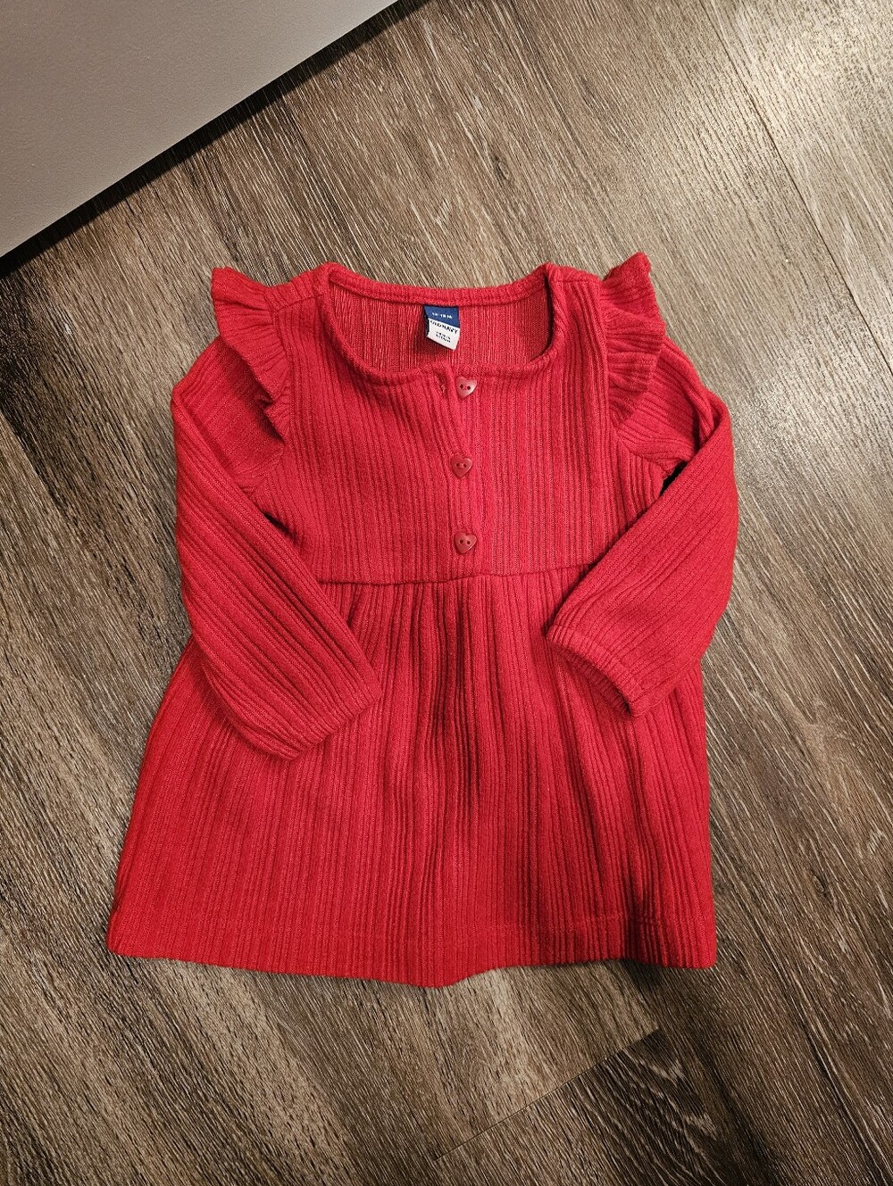 Old Navy Red Ribbed Button-Front Crop Top with Ruffle Shoulders